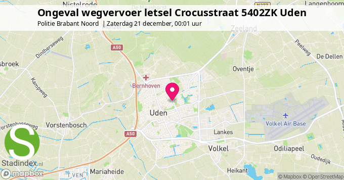 Ongeval wegvervoer letsel Crocusstraat 5402ZK Uden