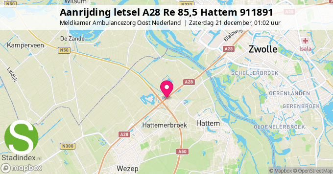 Aanrijding letsel A28 Re 85,5 Hattem 911891