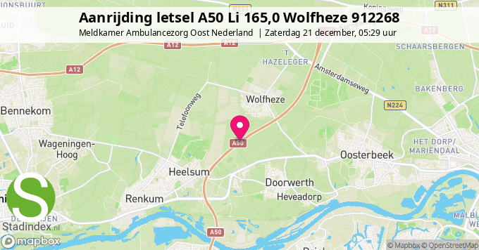 Aanrijding letsel A50 Li 165,0 Wolfheze 912268