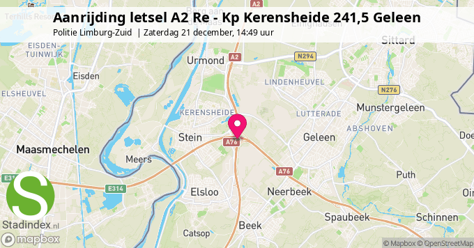 Aanrijding letsel A2 Re - Kp Kerensheide 241,5 Geleen