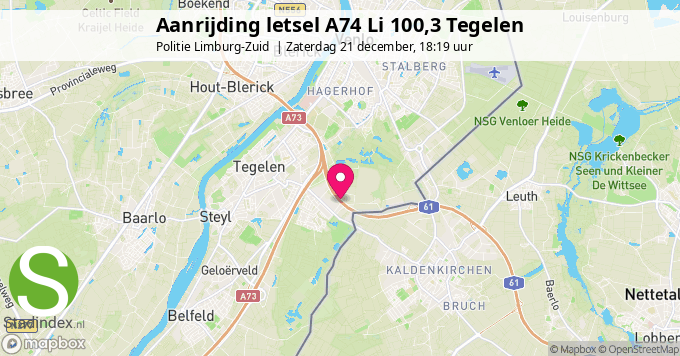 Aanrijding letsel A74 Li 100,3 Tegelen