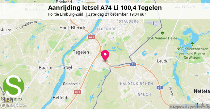 Aanrijding letsel A74 Li 100,4 Tegelen