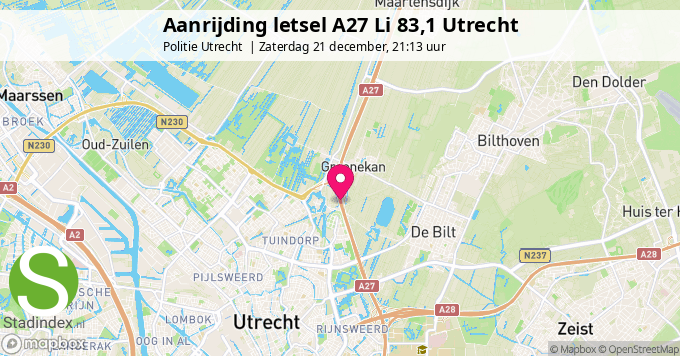 Aanrijding letsel A27 Li 83,1 Utrecht