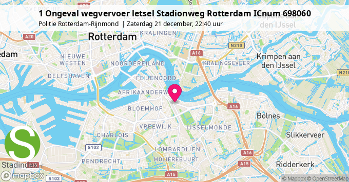 1 Ongeval wegvervoer letsel Stadionweg Rotterdam ICnum 698060