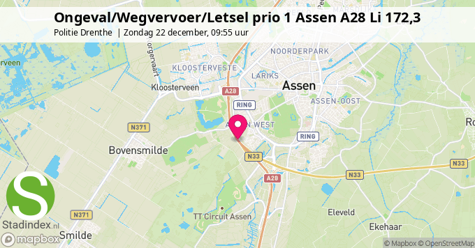 Ongeval/Wegvervoer/Letsel prio 1 Assen A28 Li 172,3