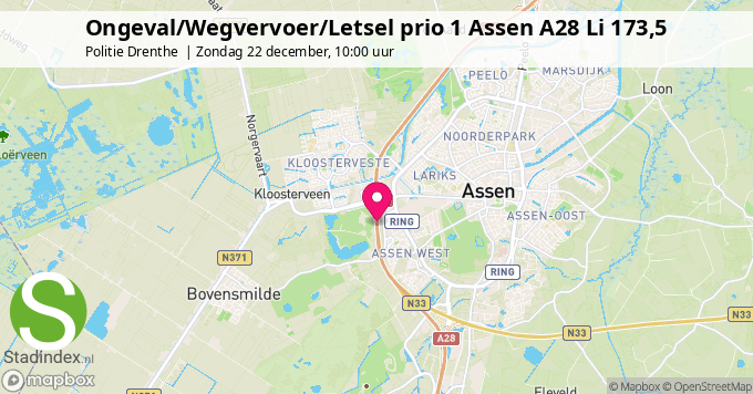 Ongeval/Wegvervoer/Letsel prio 1 Assen A28 Li 173,5