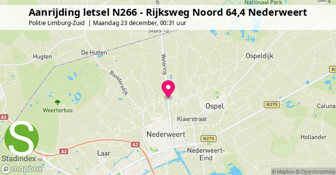 Aanrijding letsel N266 - Rijksweg Noord 64,4 Nederweert