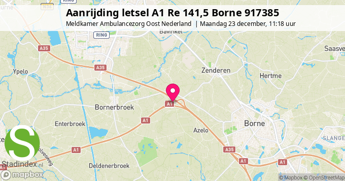 Aanrijding letsel A1 Re 141,5 Borne 917385