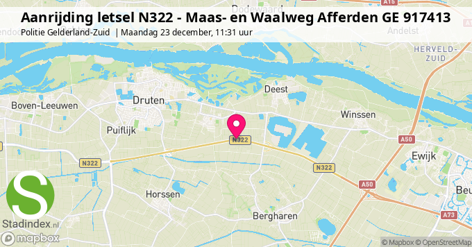 Aanrijding letsel N322 - Maas- en Waalweg Afferden GE 917413