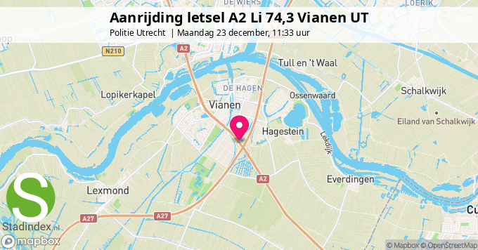 Aanrijding letsel A2 Li 74,3 Vianen UT