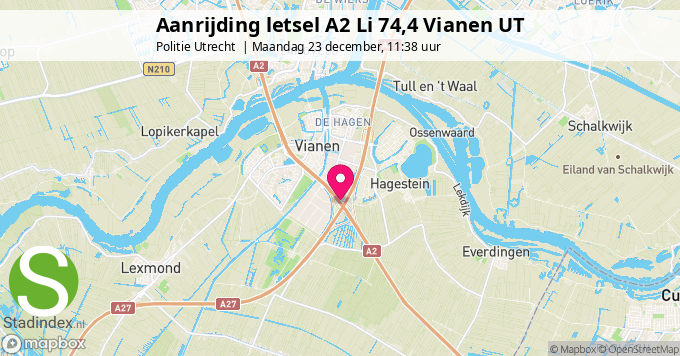 Aanrijding letsel A2 Li 74,4 Vianen UT