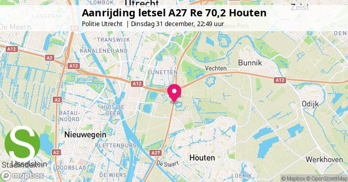 Aanrijding letsel A27 Re 70,2 Houten