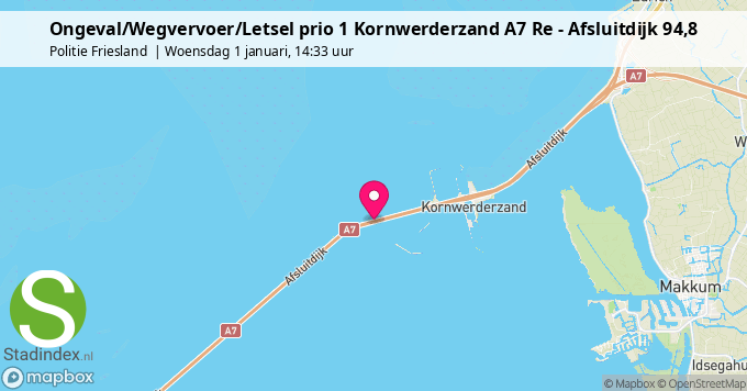 Ongeval/Wegvervoer/Letsel prio 1 Kornwerderzand A7 Re - Afsluitdijk 94,8