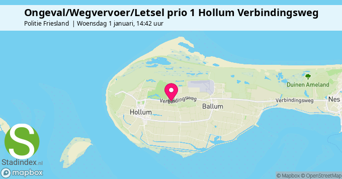 Ongeval/Wegvervoer/Letsel prio 1 Hollum Verbindingsweg