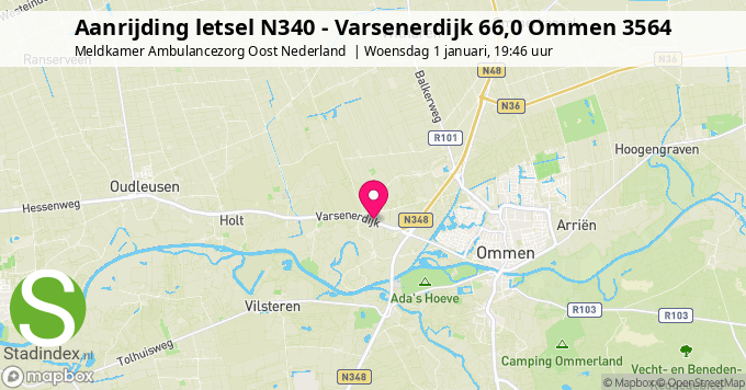 Aanrijding letsel N340 - Varsenerdijk 66,0 Ommen 3564