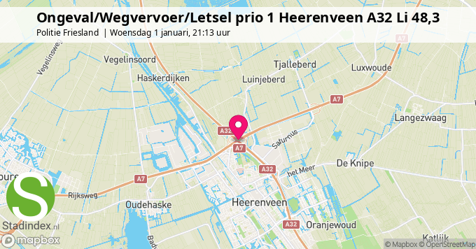 Ongeval/Wegvervoer/Letsel prio 1 Heerenveen A32 Li 48,3