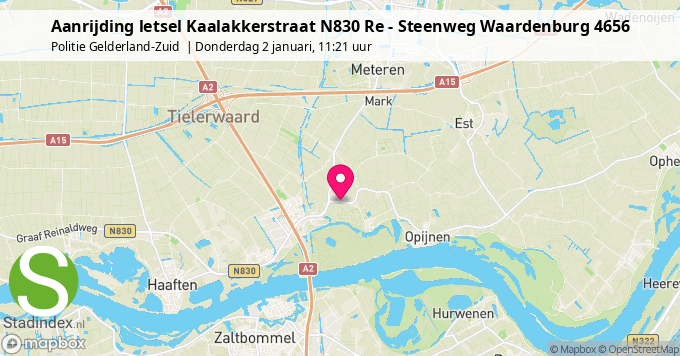 Aanrijding letsel Kaalakkerstraat N830 Re - Steenweg Waardenburg 4656