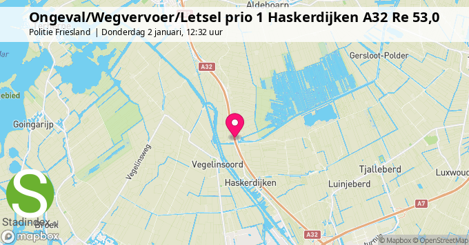 Ongeval/Wegvervoer/Letsel prio 1 Haskerdijken A32 Re 53,0