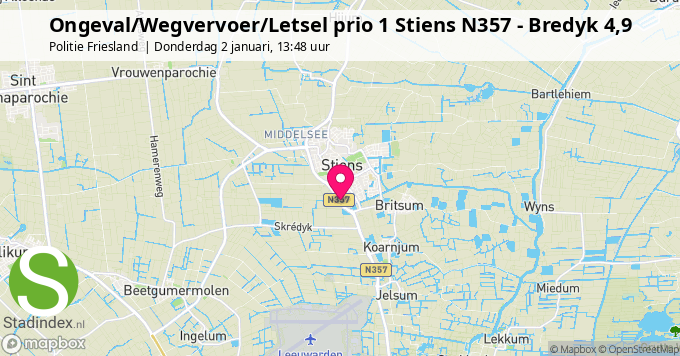 Ongeval/Wegvervoer/Letsel prio 1 Stiens N357 - Bredyk 4,9