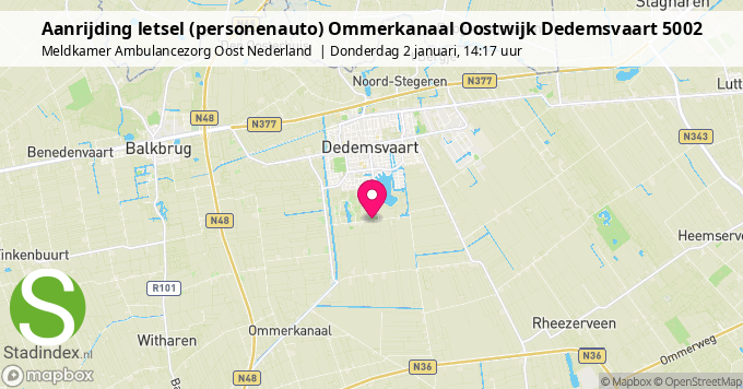 Aanrijding letsel (personenauto) Ommerkanaal Oostwijk Dedemsvaart 5002