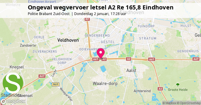 Ongeval wegvervoer letsel A2 Re 165,8 Eindhoven