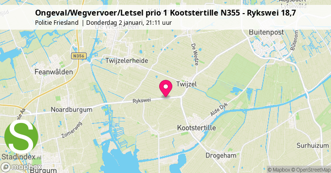 Ongeval/Wegvervoer/Letsel prio 1 Kootstertille N355 - Rykswei 18,7