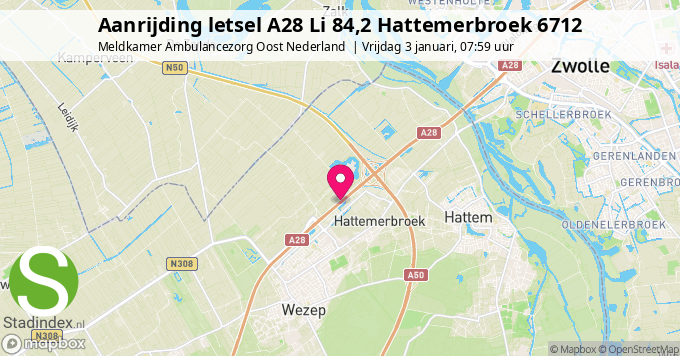 Aanrijding letsel A28 Li 84,2 Hattemerbroek 6712