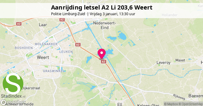 Aanrijding letsel A2 Li 203,6 Weert