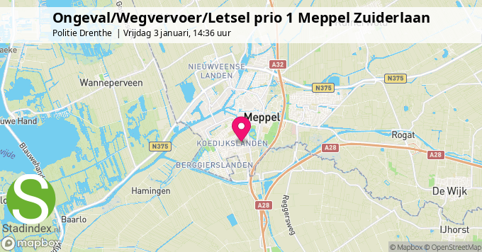 Ongeval/Wegvervoer/Letsel prio 1 Meppel Zuiderlaan