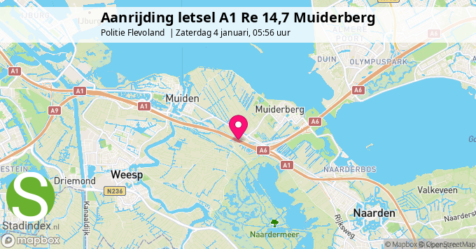 Aanrijding letsel A1 Re 14,7 Muiderberg