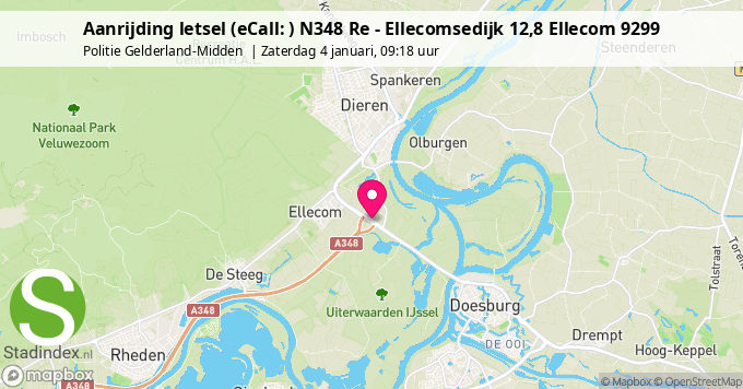 Aanrijding letsel (eCall: ) N348 Re - Ellecomsedijk 12,8 Ellecom 9299