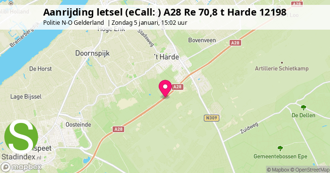 Aanrijding letsel (eCall: ) A28 Re 70,8 t Harde 12198