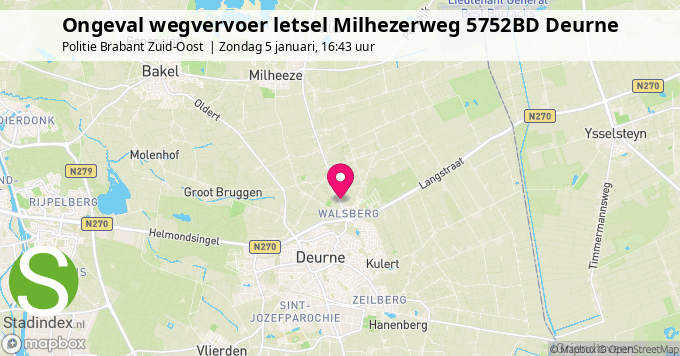 Ongeval wegvervoer letsel Milhezerweg 5752BD Deurne