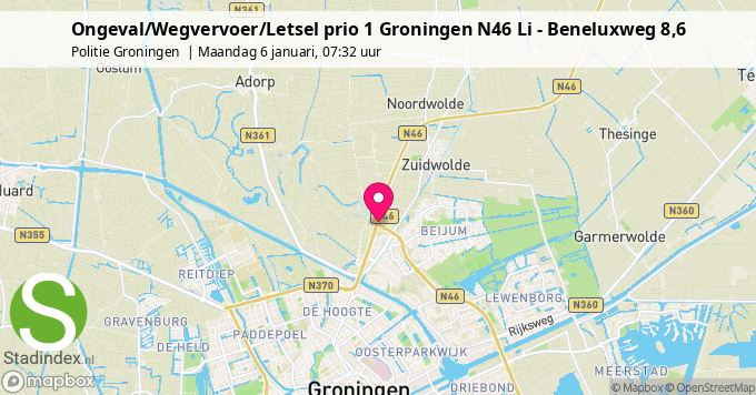 Ongeval/Wegvervoer/Letsel prio 1 Groningen N46 Li - Beneluxweg 8,6