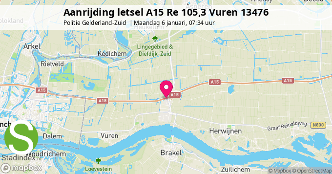 Aanrijding letsel A15 Re 105,3 Vuren 13476