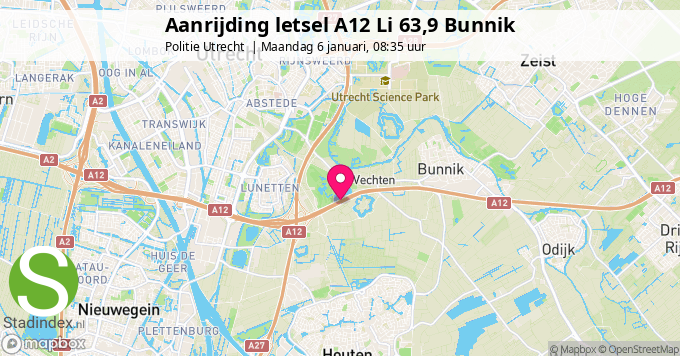 Aanrijding letsel A12 Li 63,9 Bunnik