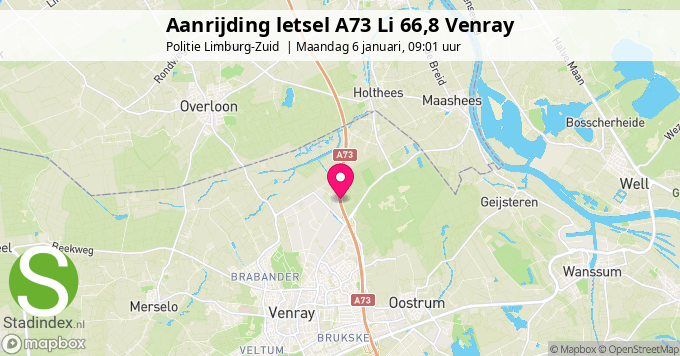 Aanrijding letsel A73 Li 66,8 Venray