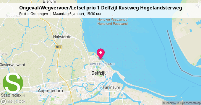 Ongeval/Wegvervoer/Letsel prio 1 Delfzijl Kustweg Hogelandsterweg