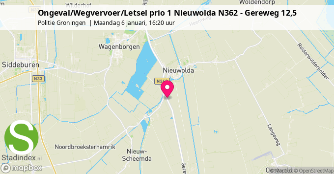 Ongeval/Wegvervoer/Letsel prio 1 Nieuwolda N362 - Gereweg 12,5