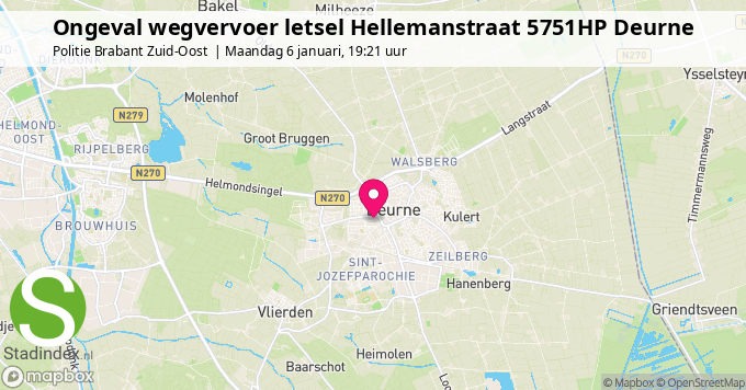 Ongeval wegvervoer letsel Hellemanstraat 5751HP Deurne