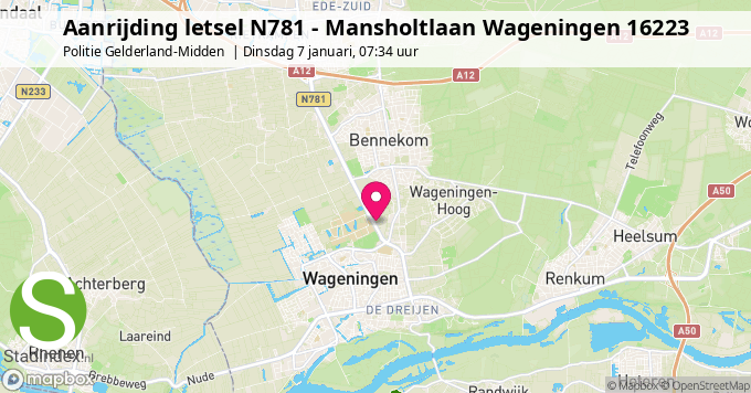 Aanrijding letsel N781 - Mansholtlaan Wageningen 16223