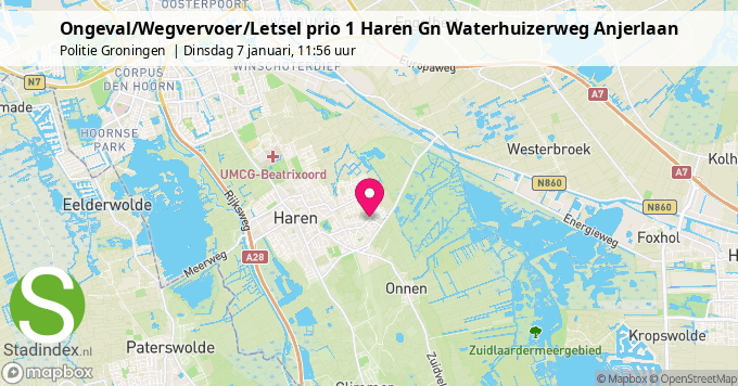 Ongeval/Wegvervoer/Letsel prio 1 Haren Gn Waterhuizerweg Anjerlaan