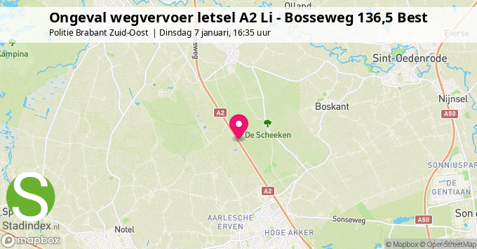 Ongeval wegvervoer letsel A2 Li - Bosseweg 136,5 Best