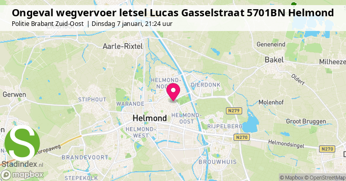 Ongeval wegvervoer letsel Lucas Gasselstraat 5701BN Helmond