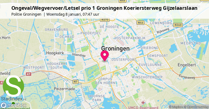 Ongeval/Wegvervoer/Letsel prio 1 Groningen Koeriersterweg Gijzelaarslaan