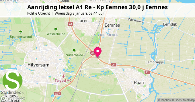 Aanrijding letsel A1 Re - Kp Eemnes 30,0 j Eemnes