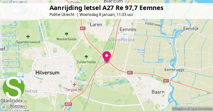 Aanrijding letsel A27 Re 97,7 Eemnes