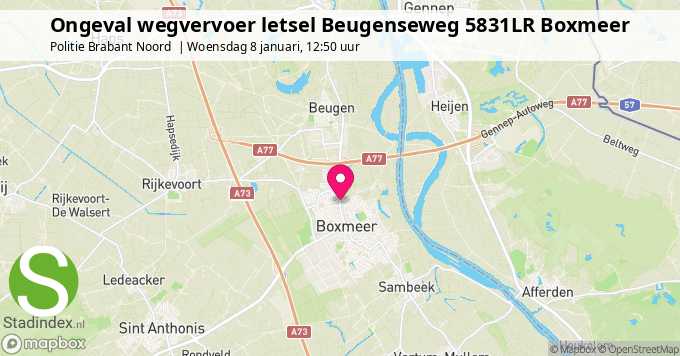 Ongeval wegvervoer letsel Beugenseweg 5831LR Boxmeer