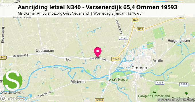 Aanrijding letsel N340 - Varsenerdijk 65,4 Ommen 19593