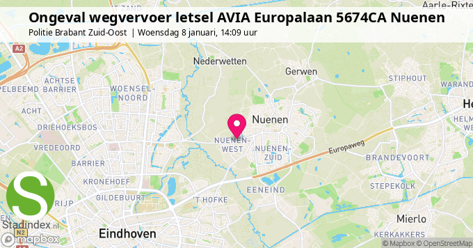 Ongeval wegvervoer letsel AVIA Europalaan 5674CA Nuenen